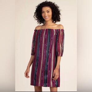 Trina Turk Johanna Embroidered Sequin Mini Off the Shoulder Dress size 6